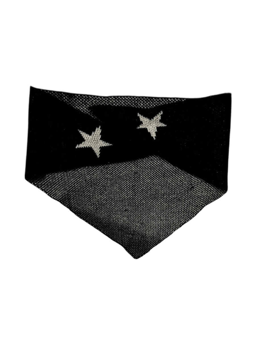 black baby alpaca bandana with white star design