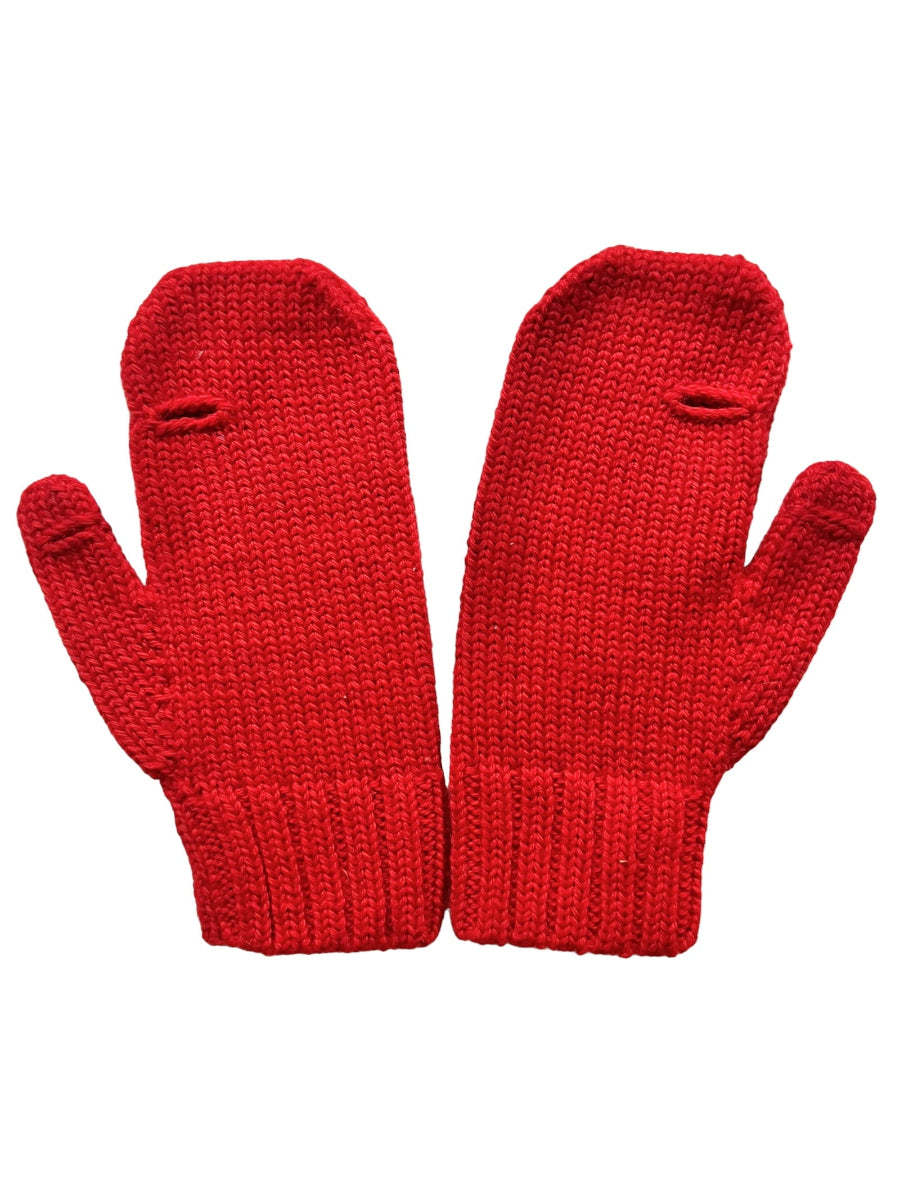 red alpaca knitted mittens with holes for the thumb and index finger
