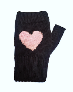 soft baby alpaca black gloves with heart 