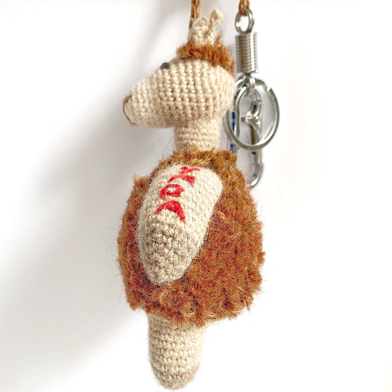 brown alpaca keychain hand knitted