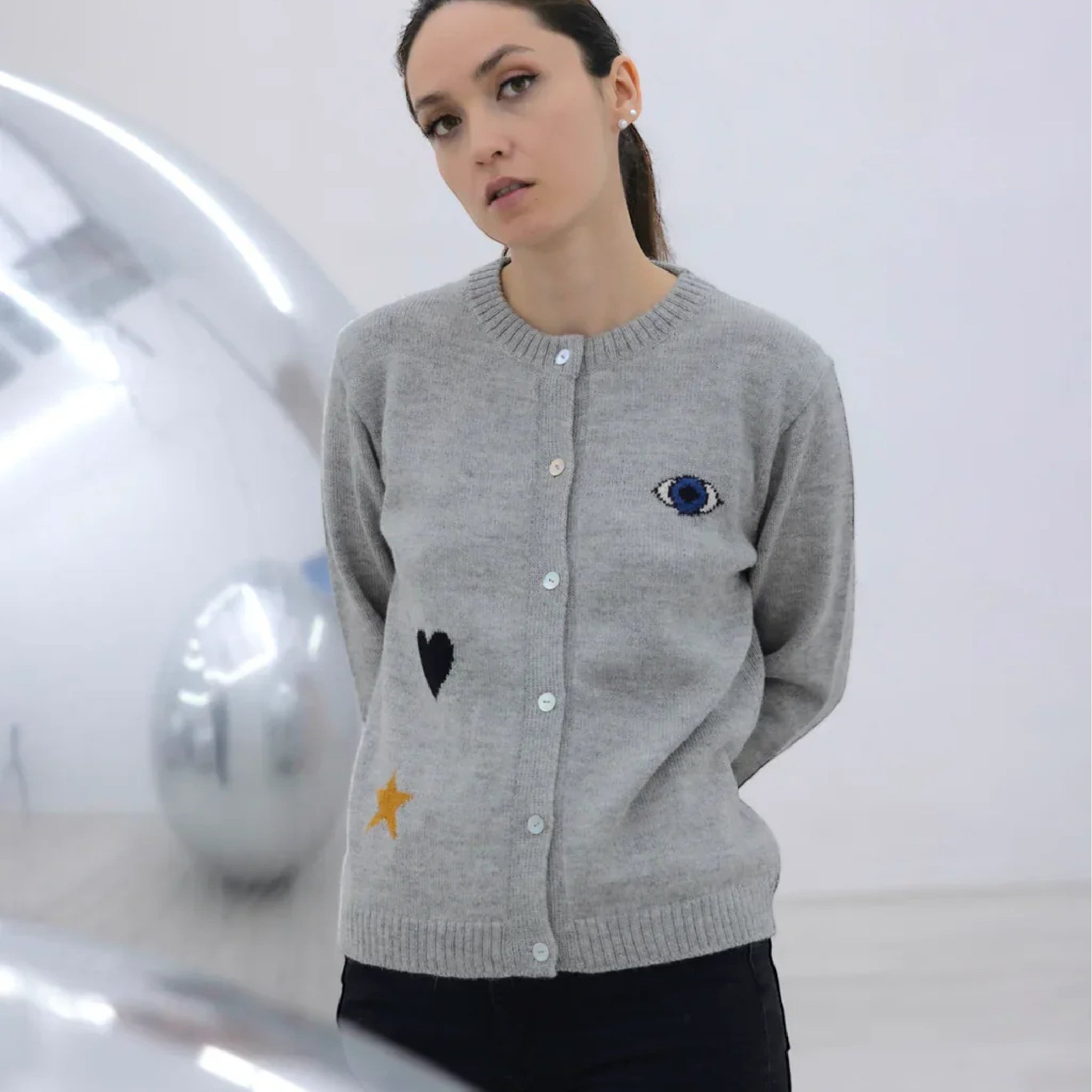 intarsia alpaca cardigan yapa