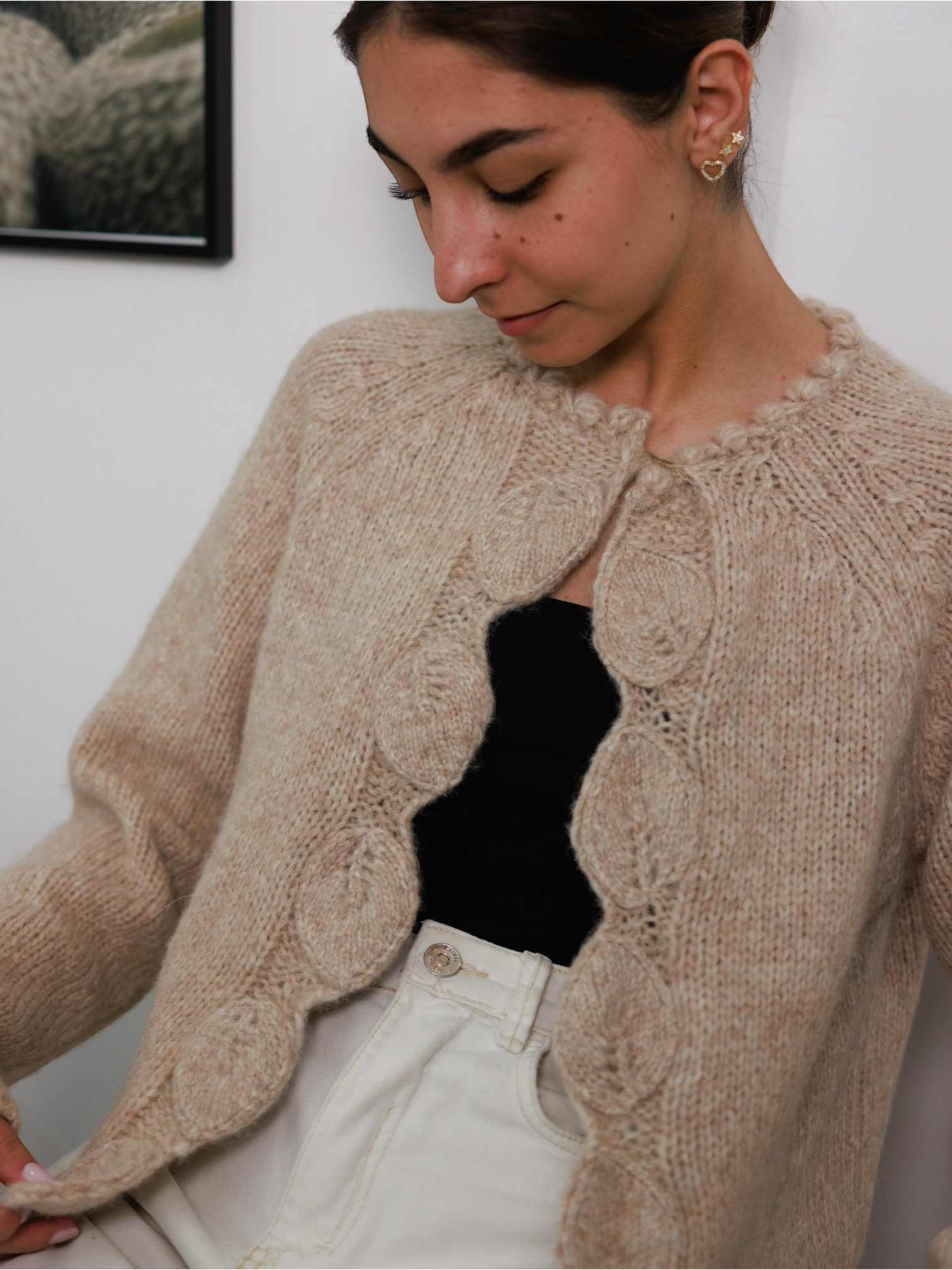 llama wool hand knitted collection cardigan with leaves yapa