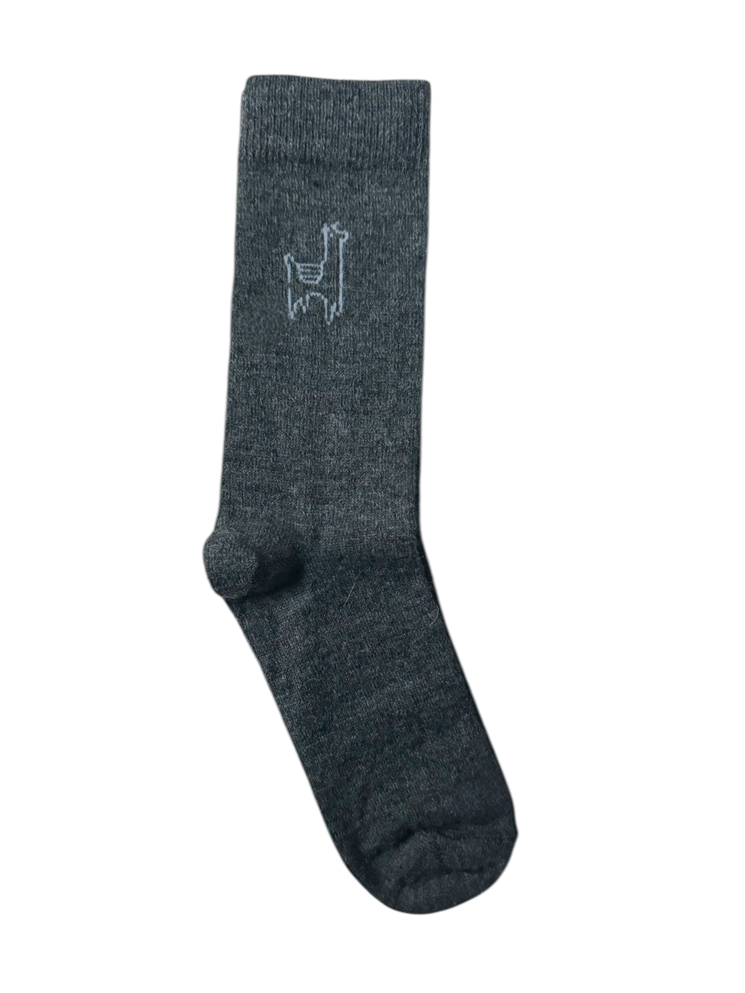 A pair of beige alpaca socks with a small alpaca yapa logo on the ankle area.