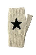 Load image into Gallery viewer, Knitted fingerless glove with a black star design on a white background
