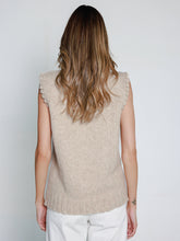 Cargar imagen en el visor de la galería, women wearing a beige sleeveless knitted vest against a plain background
