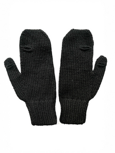 Pair of black chunky  knit gloves on a white background