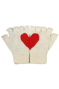 Alpaca fingerless heart gloves