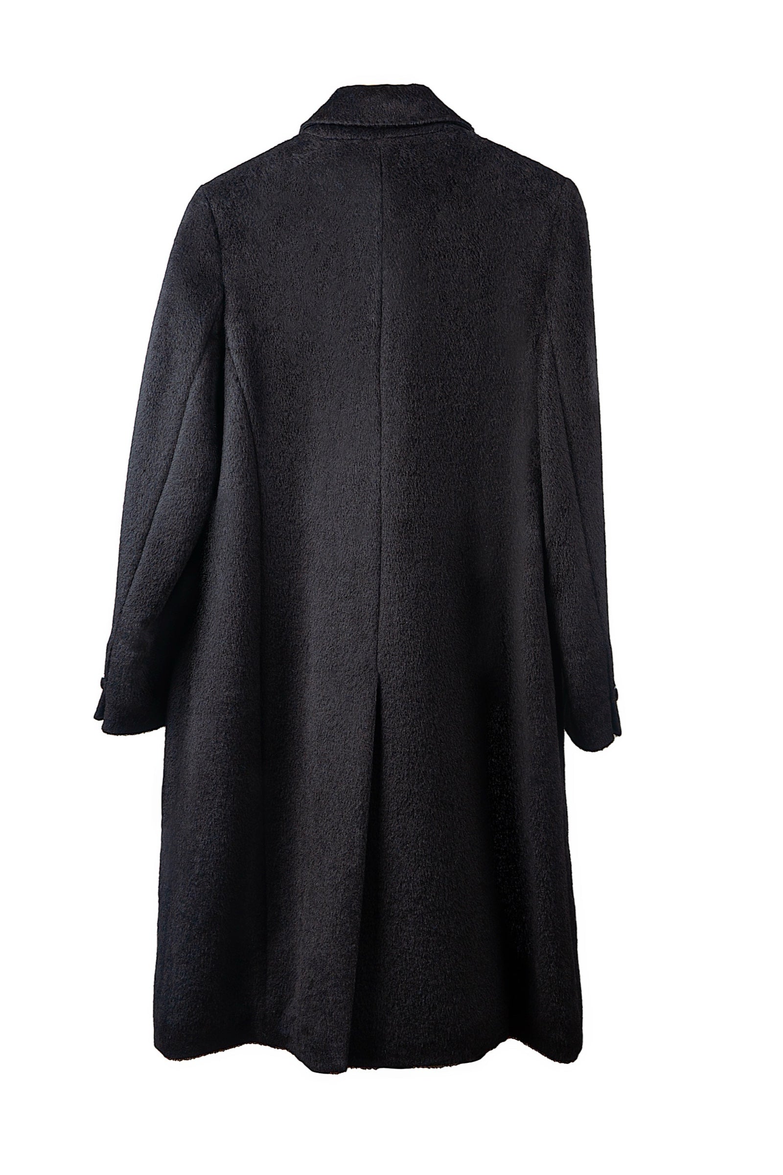 black alpaca coat over a white background