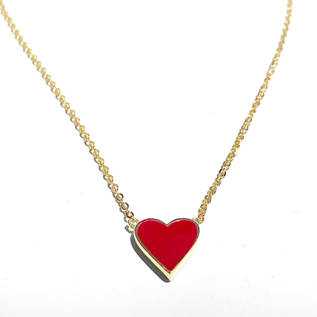 Gold plated red heart enamel necklace, perfect gift 