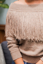 Load image into Gallery viewer, Baby alpaca wool off shoulder fringe Sweater Beige
