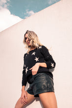 Load image into Gallery viewer, Stellar black stars alpaca wool sweater designed in Nyc sustainably made in Bolivia 
