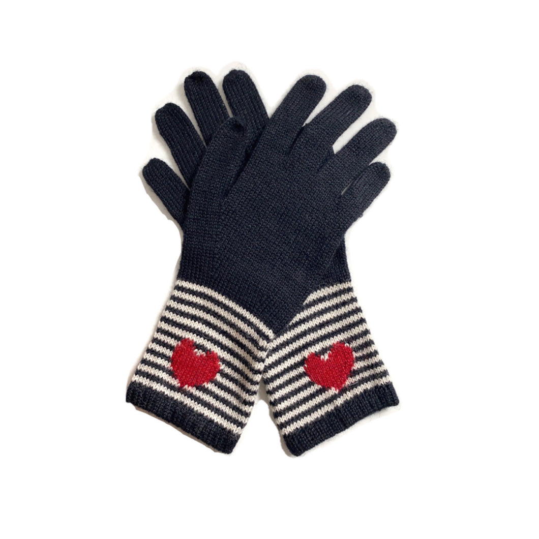 Baby Alpaca Heart Stripped Gloves