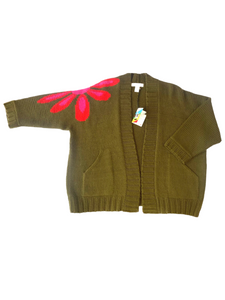 Baby alpaca wool Chunky Cardigan with a Flower
