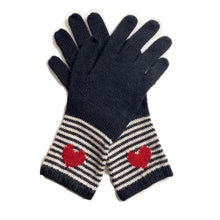 Load image into Gallery viewer, alpaca gloves intarsia-knitted with heart and stripes 
