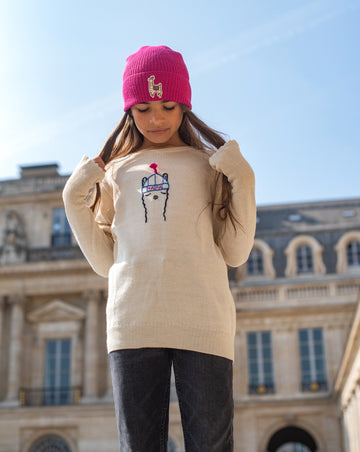 Gorro de alpaca para niños rosa fuerte