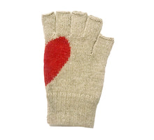 Load image into Gallery viewer, alpaca gloves mittens grey with a heart  hand knitted in cozy pure alpaca wool 
