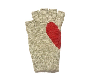 grey gloves with a heart pure alpaca wool hand knitted 