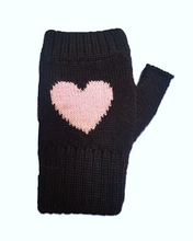 Load image into Gallery viewer, soft baby alpaca black gloves with heart 
