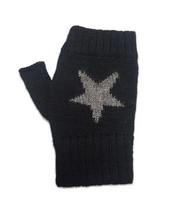 Load image into Gallery viewer, pure alpaca mittens gloves black with star design hand made
