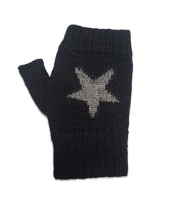 pure alpaca mittens gloves black with star design hand made