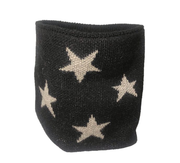 alpaca neck warmer black with stars design 