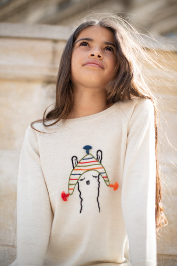 Suéter de lana de alpaca para niñas bordado a mano