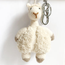 Load image into Gallery viewer, hand knitted alpaca wool keychain bag charm white 
