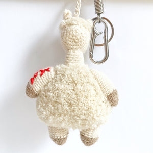 alpaca wool white  keychain hand knitted in crochet 