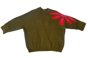 Baby alpaca wool Chunky Cardigan with a Flower