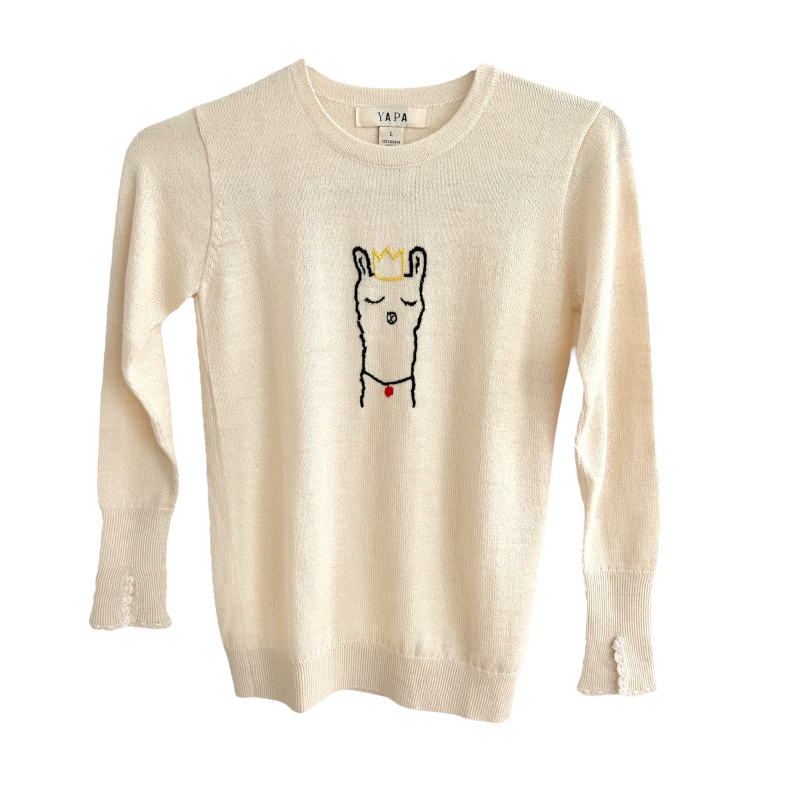 alpaca kids hand embroidered sweater on a white background