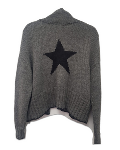 alpaca cardigan hand knitted in pure  chunky baby alpaca grey with star