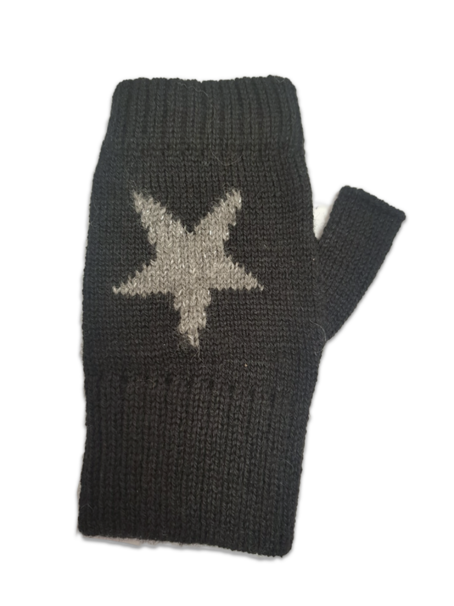 star mittens  black with star design on a  white background 