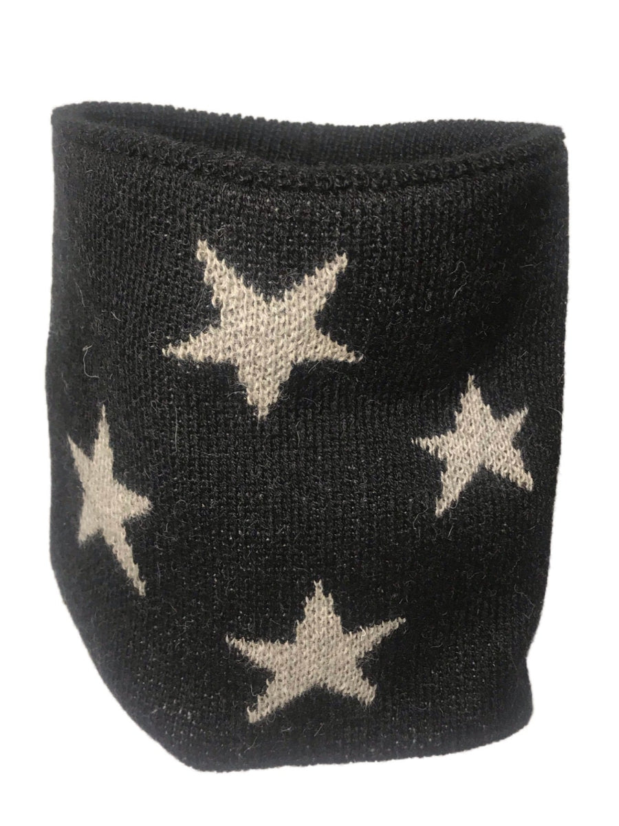 black alpaca neck warmer with stars design 
