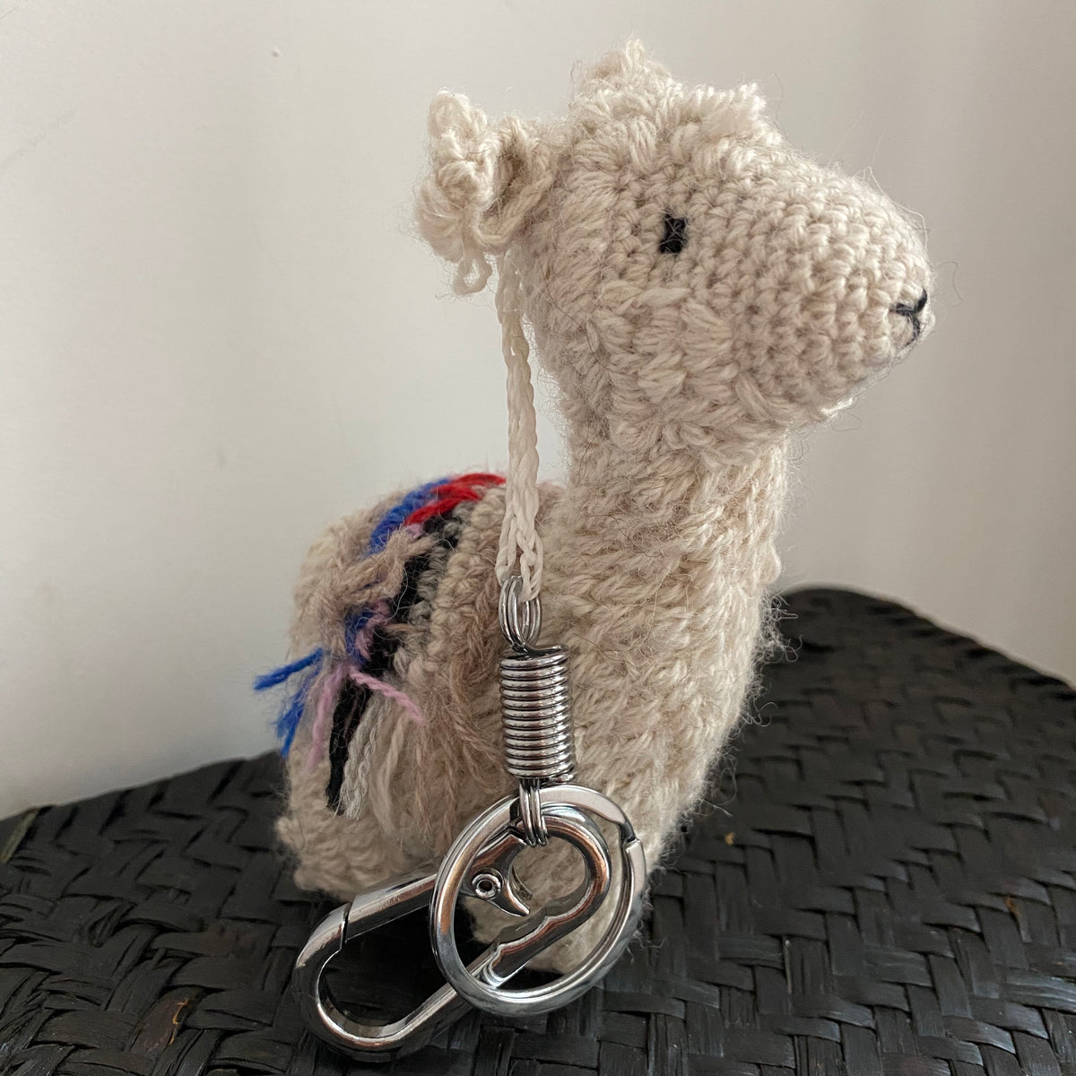 handmade alpaca keychain and bag accessories sustainably made in Bolivia 