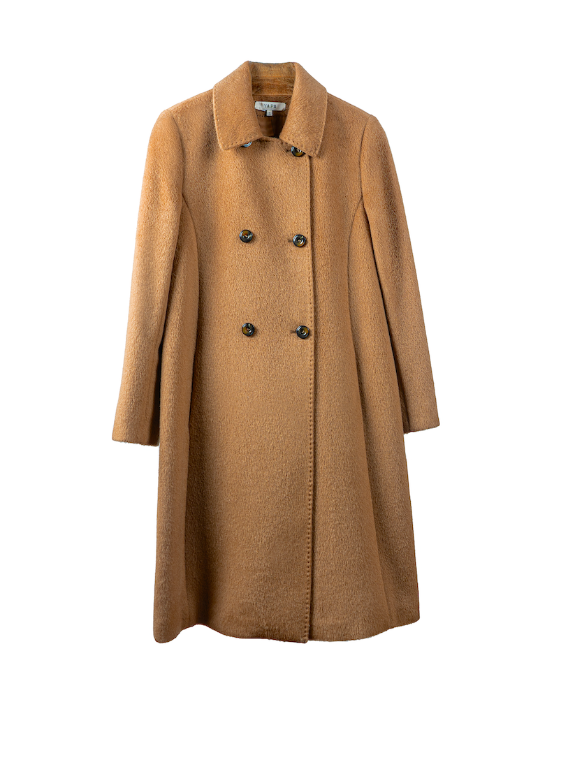 long alpaca suri  coat double button camel 